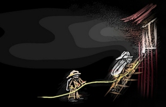 Illustration brandman på stege
